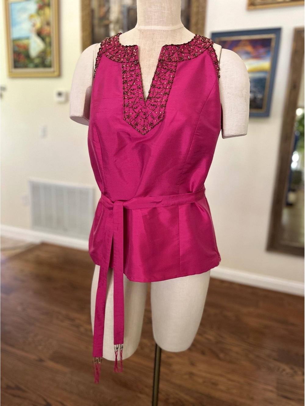 Sleeveless Beaded Magenta Silk Talbots Top Size 10 Brand New